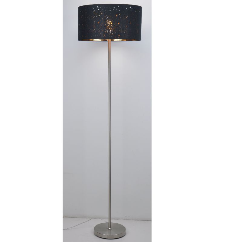 Lampa podłogowa z abażurem z lamówki z czarnego materiału