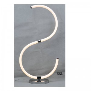 Lampa stołowa LED z akrylową rurką w kształcie litery S.