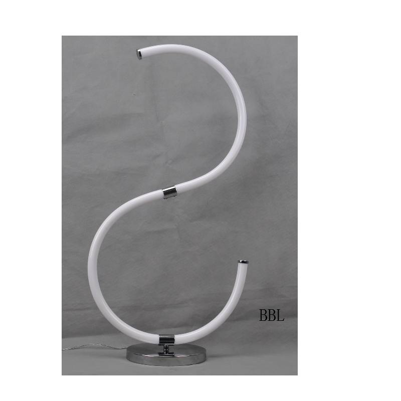 Lampa stołowa LED z akrylową rurką w kształcie litery S.