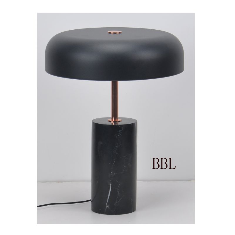 Lampa stołowa LED z czarną marmurową podstawą i metalowym kloszem