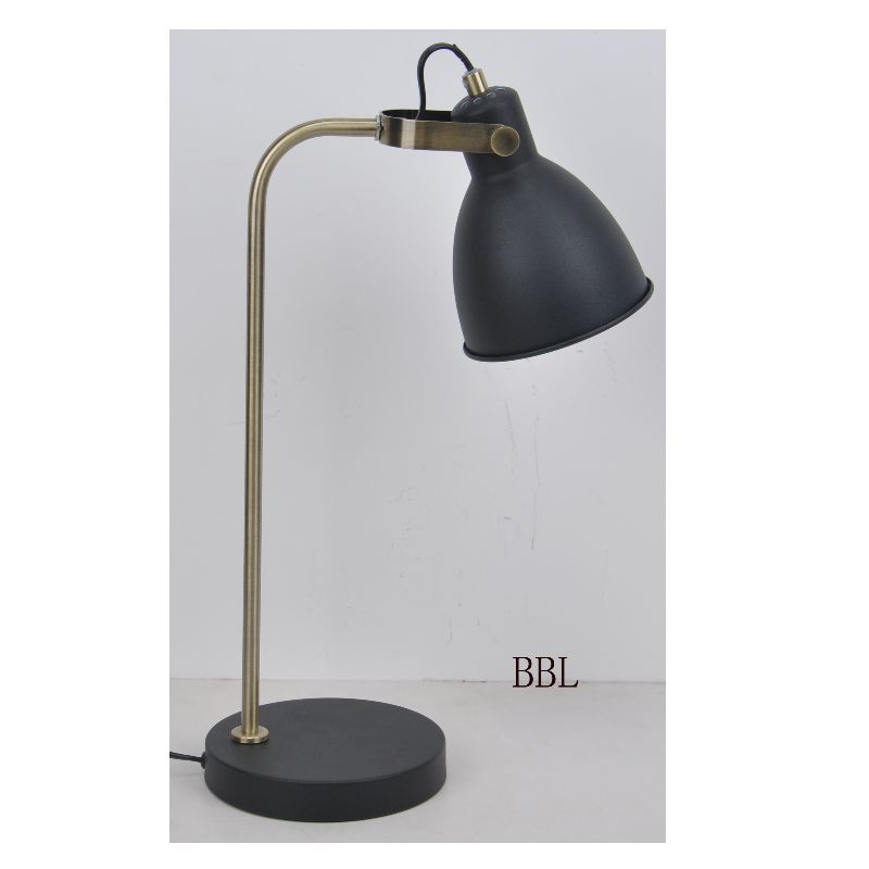 Lampa stołowa z uchwytem w kształcie litery U i metalowym kloszem