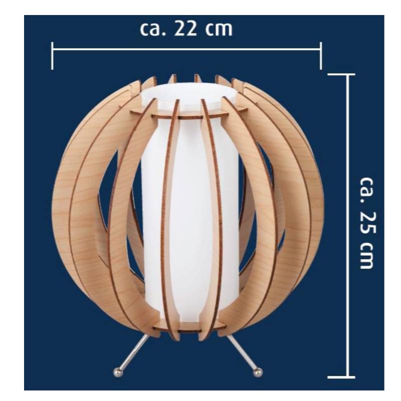 Lampa stołowa z naturalnego drewna z szklanym kloszem