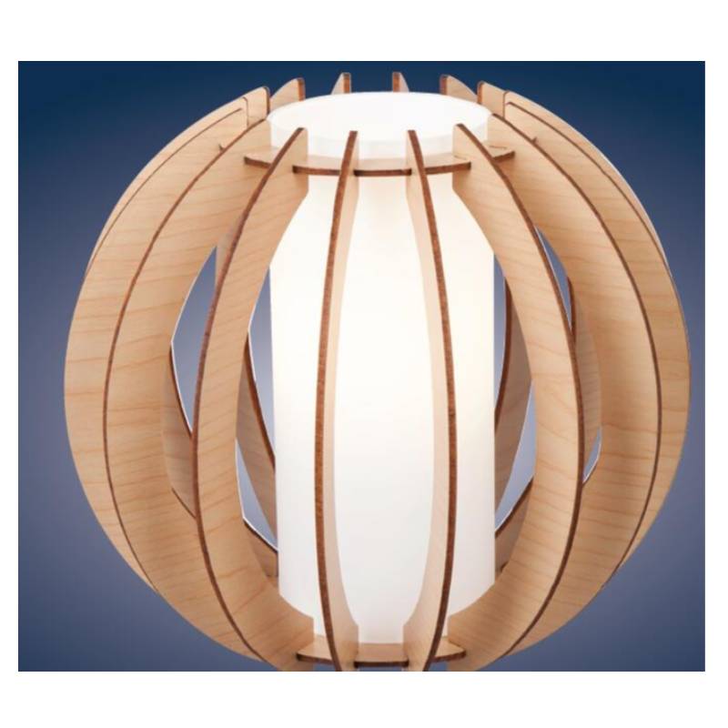 Lampa stołowa z naturalnego drewna z szklanym kloszem